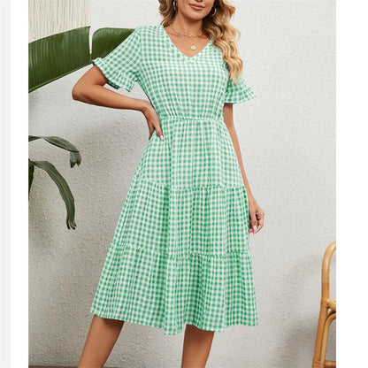 Square Neck Plaid Print Maxi Dress in Multiple Colors