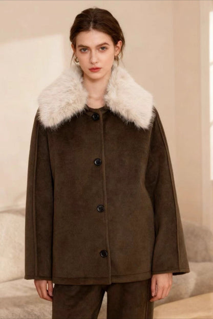 Textured Faux Fur Trim Jacket