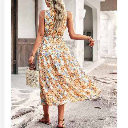 V-Neck Sleeveless Maxi Dress in Vibrant Print Options