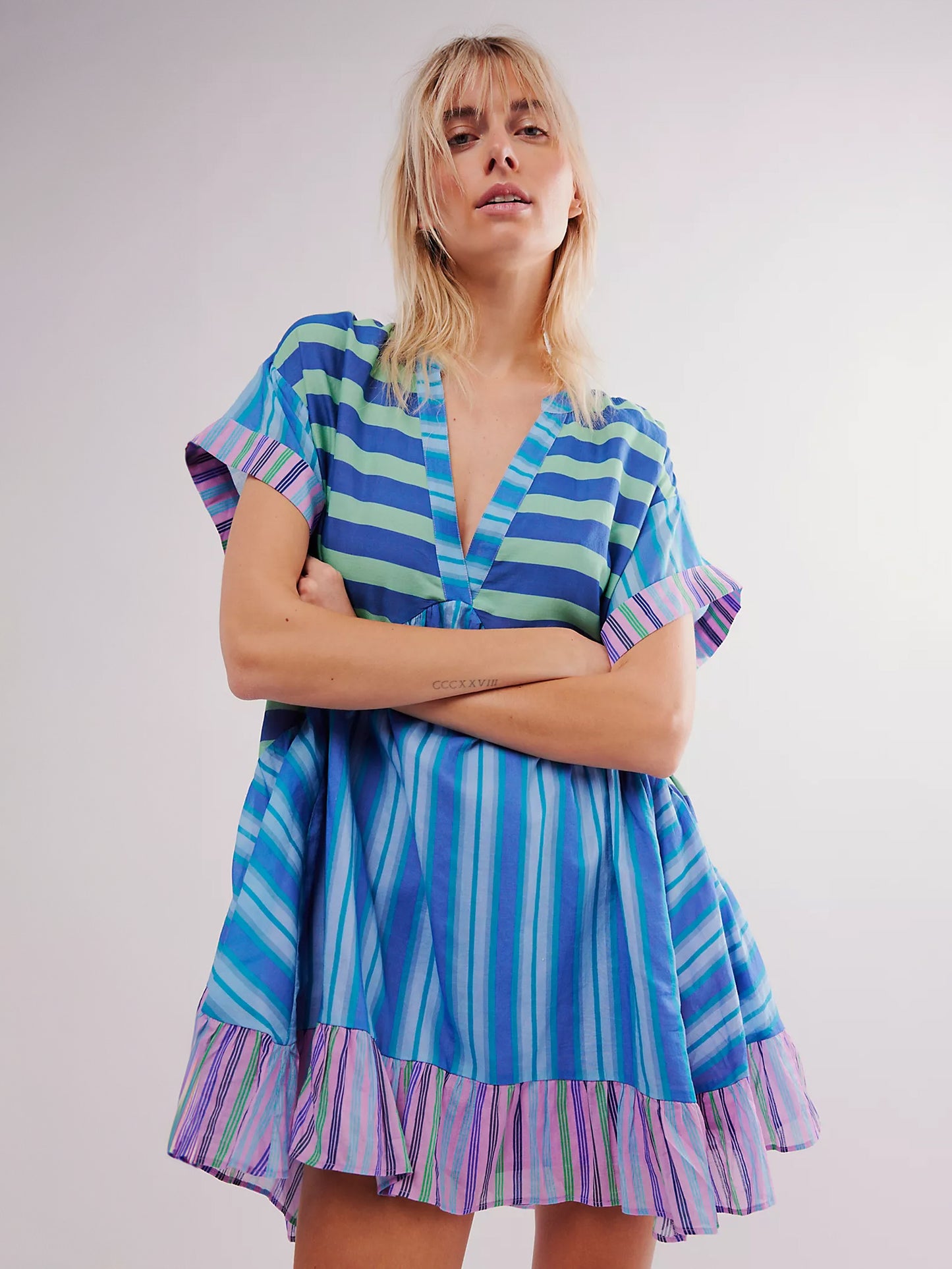 Bohemian Dress V-Neck Short Sleeves Oversized Summer Casual Mini Dresses