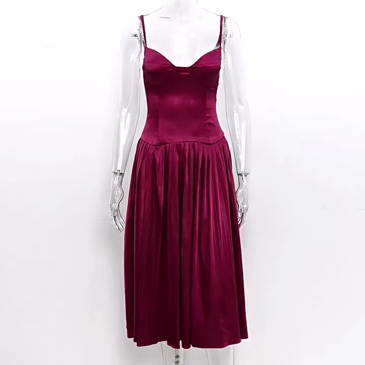 Corset Dress Spaghetti Straps Accordion Pleated Skirt Prom Birthday Party Midi Dresses