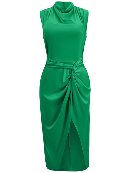 Dixon Slit Satin Midi Dress - Emerald