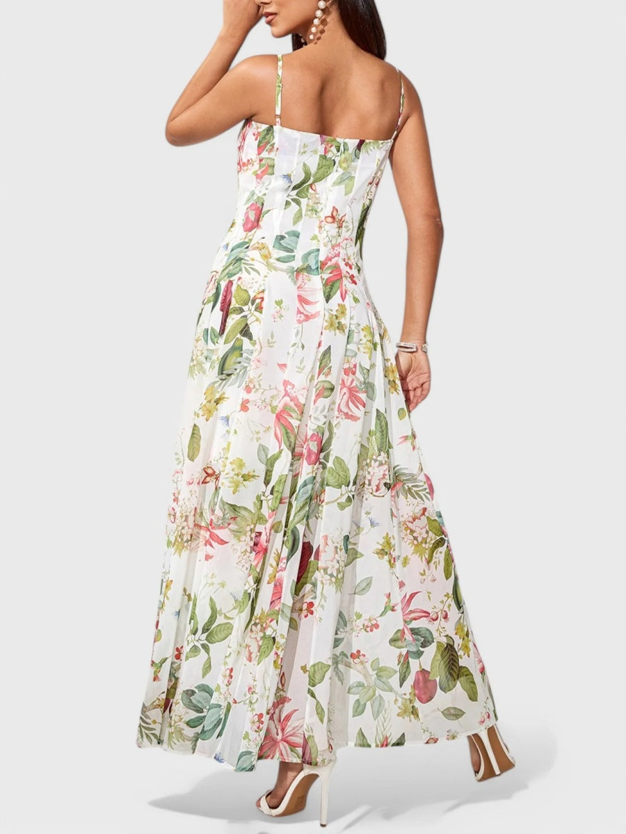 Fresh And Elegant Floral Print Halter Top Maxi Dresses