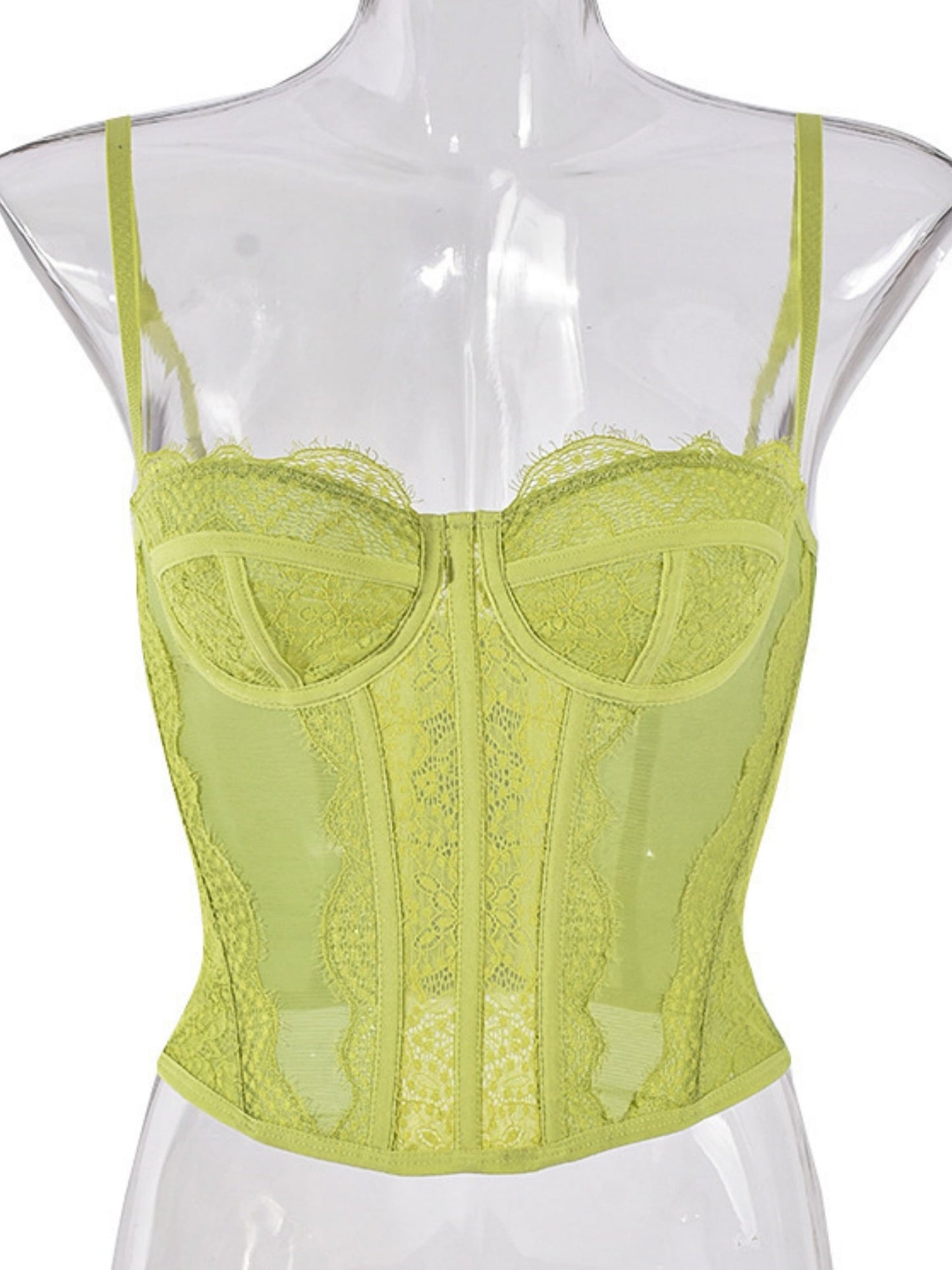 Lace Trim See-through Fishbone Backless Strapless Top Camisoles