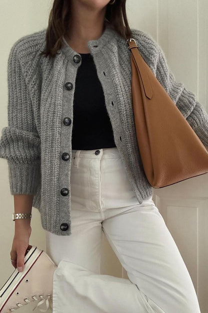 Solid Color Lantern Sleeve Short Cardigan