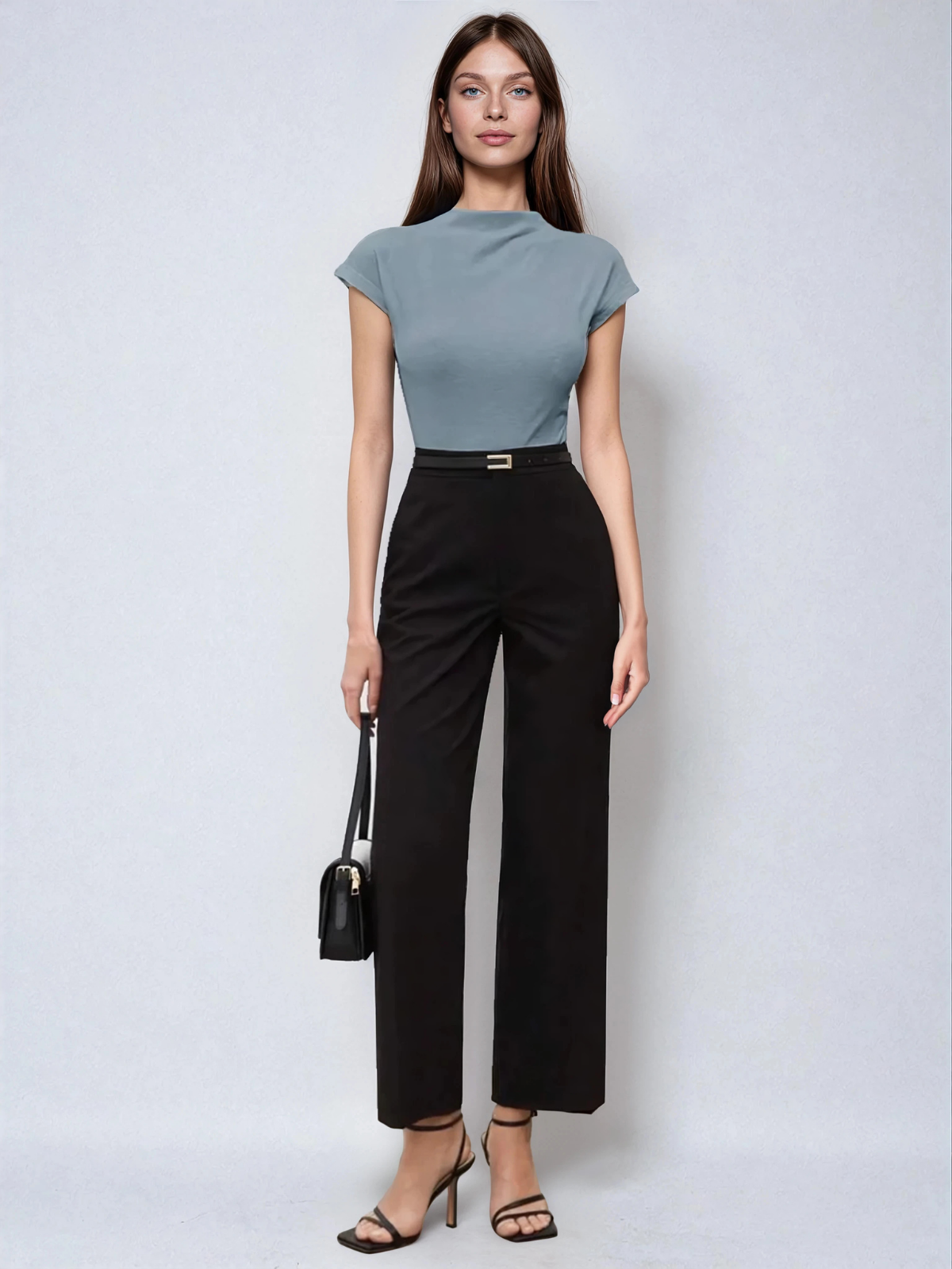 Batwing Sleeve Top With Stand Collar For Office And School