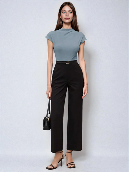 Batwing Sleeve Top With Stand Collar For Office And School