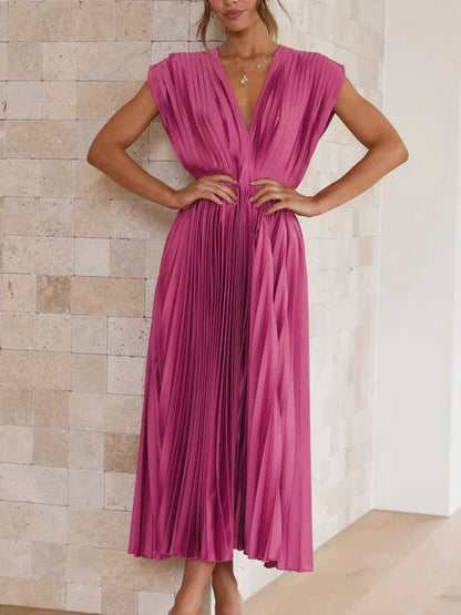 Solid Color V-neck Sleeveless Midi Dresses