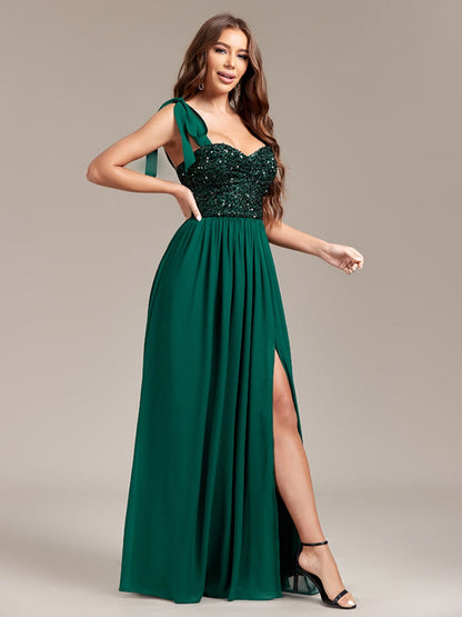 Sequins And Glitter Bandage Chiffon Slit Formal Dress Maxi Dresses