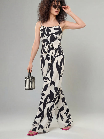 Zebra-print Bow Tie Suspender Jumpsuit