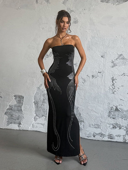 Angel Wings Slimming Rhinestone Strapless Long Dress