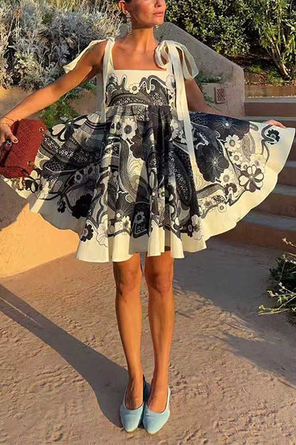 Margovil Bow Shoulder Floral Print Mini Cami Dress