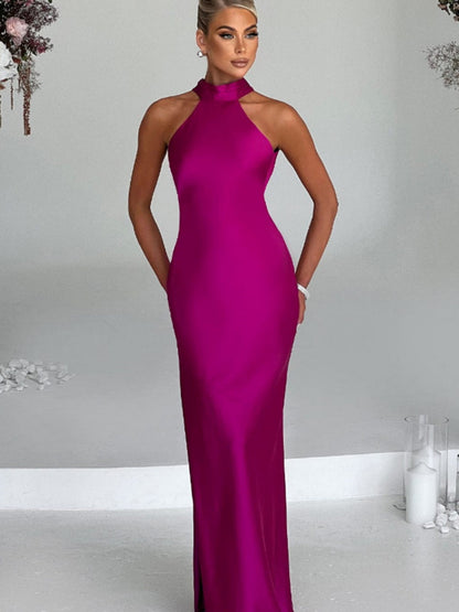 Halter Slits Satin Maxi Dresses