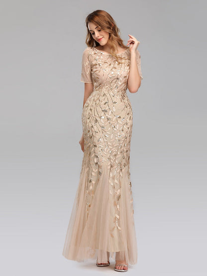Embroidery Sequins Fishtail Spliced Mesh Formal Dress Maxi Dresses