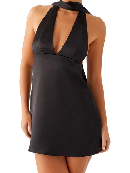 Printed Halter Neck Deep V Backless Mini&Short Dresses