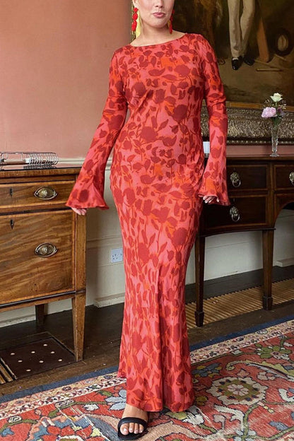 Margovil Bell Long Sleeves Floral Print Maxi Dress