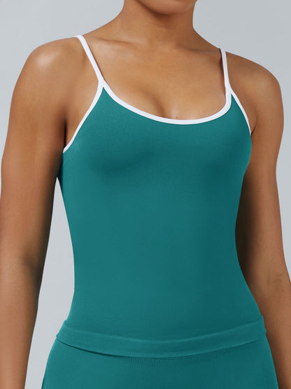 Color-blocked With Breast Pads Exercise Yoga Halter Top