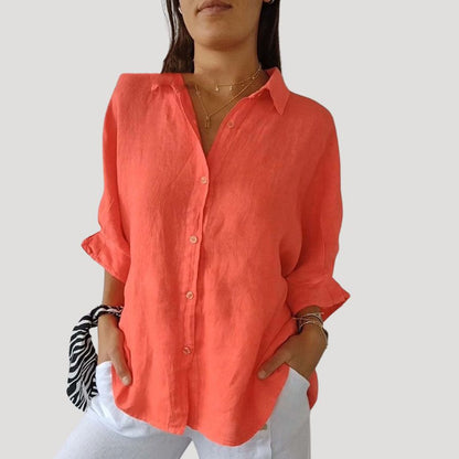 | Linen Long Sleeve Button Shirt Blouse