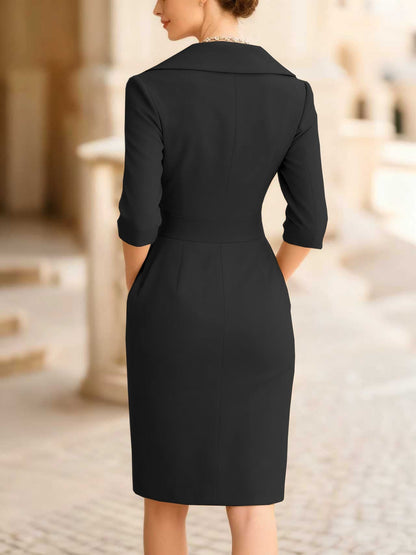 V-neck Long Sleeves, Slimming And Waist-cinching Midi Dresses