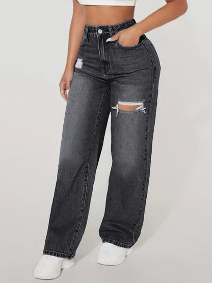 Washed Distressed Ripped Jeans