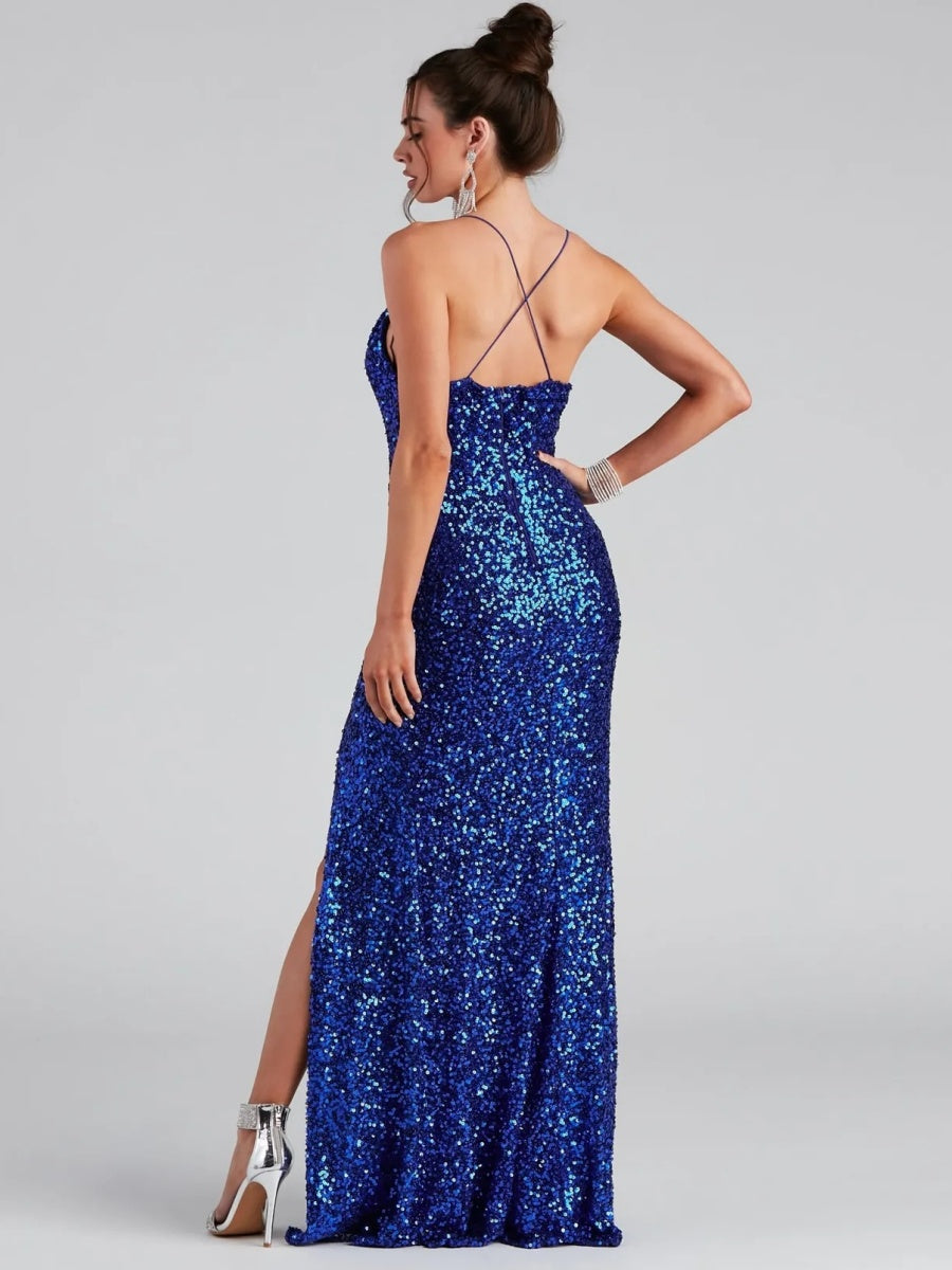 Sequins Slit Sexy Camisoles Formal Dress Maxi Dresses