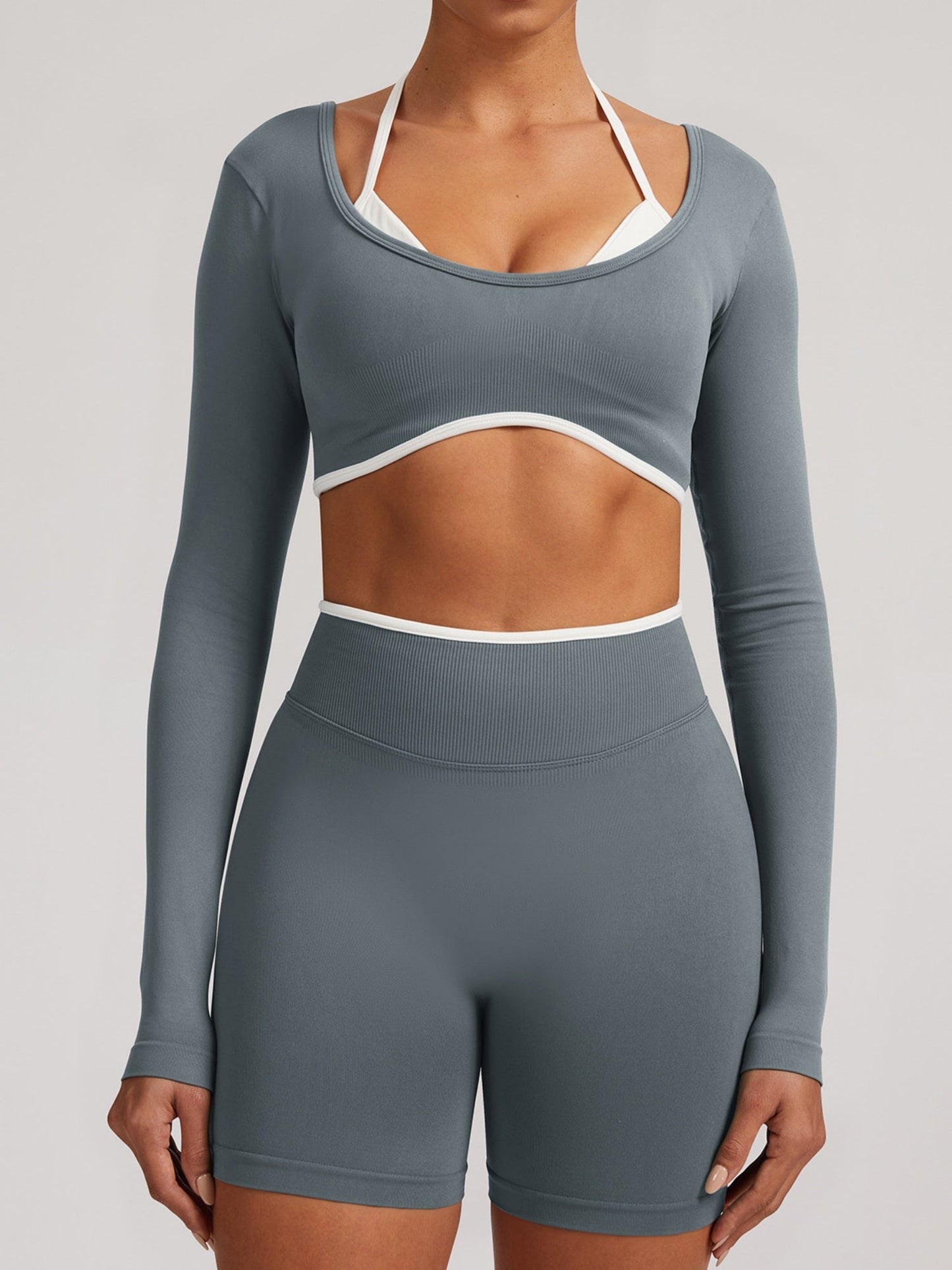 Seamless Faux Two-Piece Exercise And Fitness Yoga Long-sleeved Top