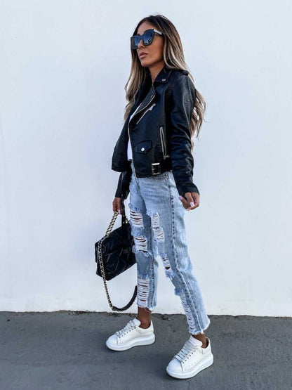 Pocket Zipper Short PU Leather Jackets