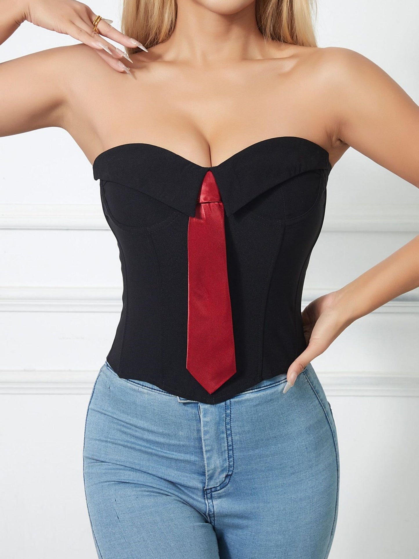 Tie Cuff Fishbone Chest Wrap Slim Waist And Sexy Tank Tops&Camis