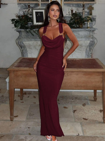 Pleated Bandage Slim-fit Hip-hugging Sexy Maxi Dresses