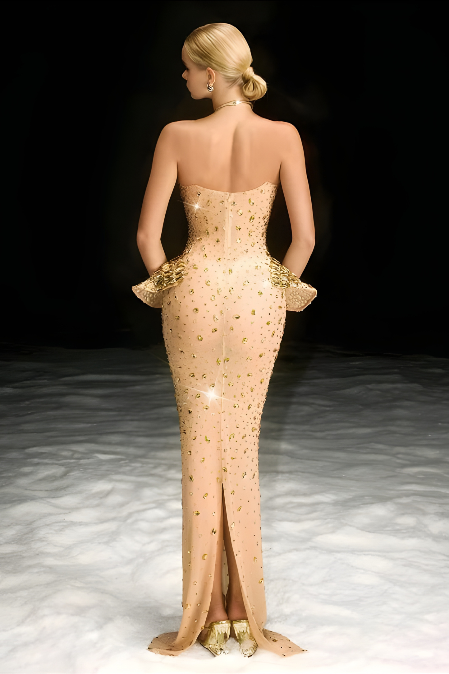 Arygon Strapless Cutout Crystal Maxi Dress