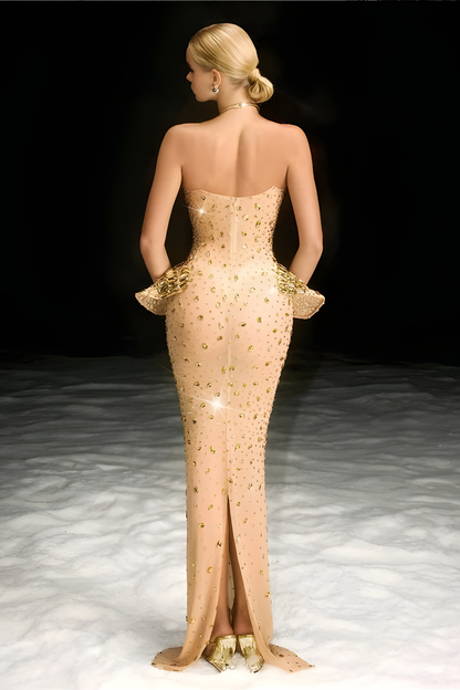 Arygon Strapless Cutout Crystal Maxi Dress