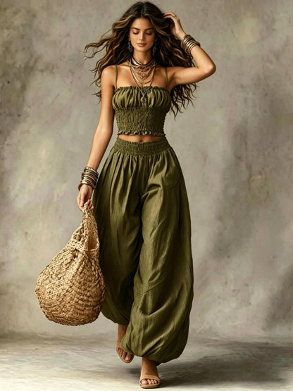 Bandeau Cropped Camisoles Lantern Pants Set 2-piece Sets