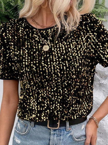 Sequins Crew Neck Short Sleeve T-shirt