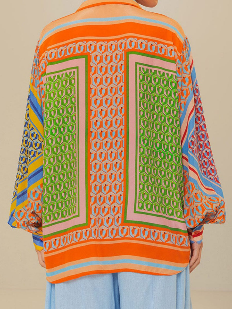 Geometric Pattern Cover-up Long-sleeved T-shirt Jogger Pants Set 2-piece Sets