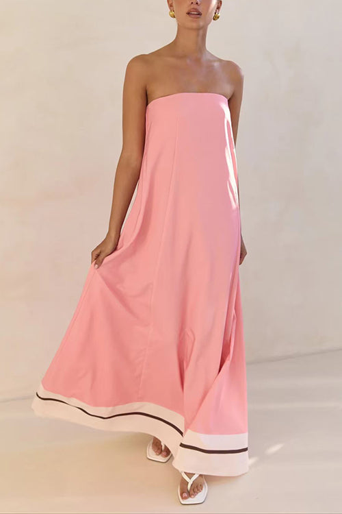 Margovil Strapless Color Block Loose Fit Maxi Dress