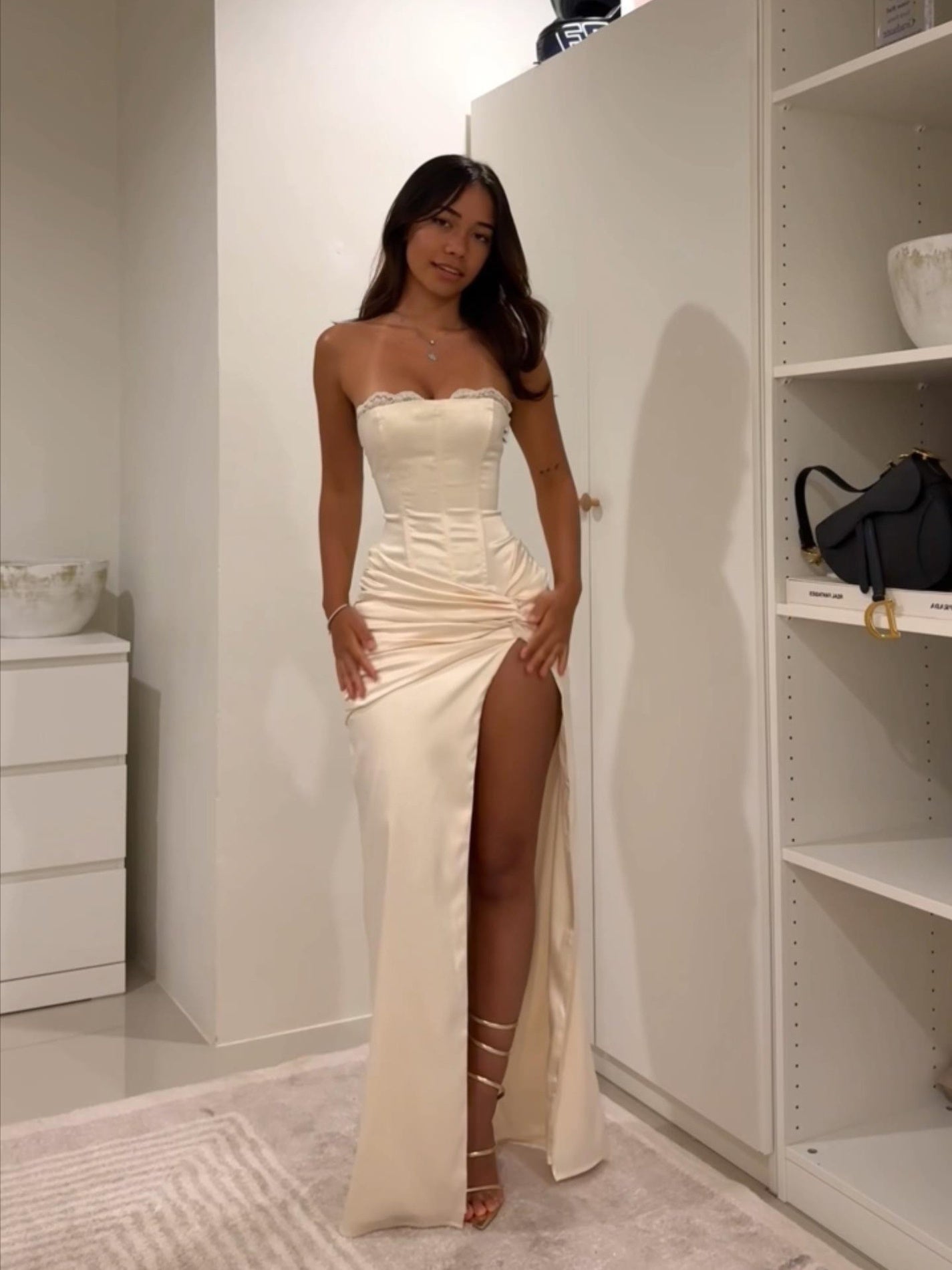 Knotted Slit Satin Backless Long Dress