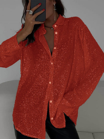 Long Sleeve Cardigan Sequins Design Shirts