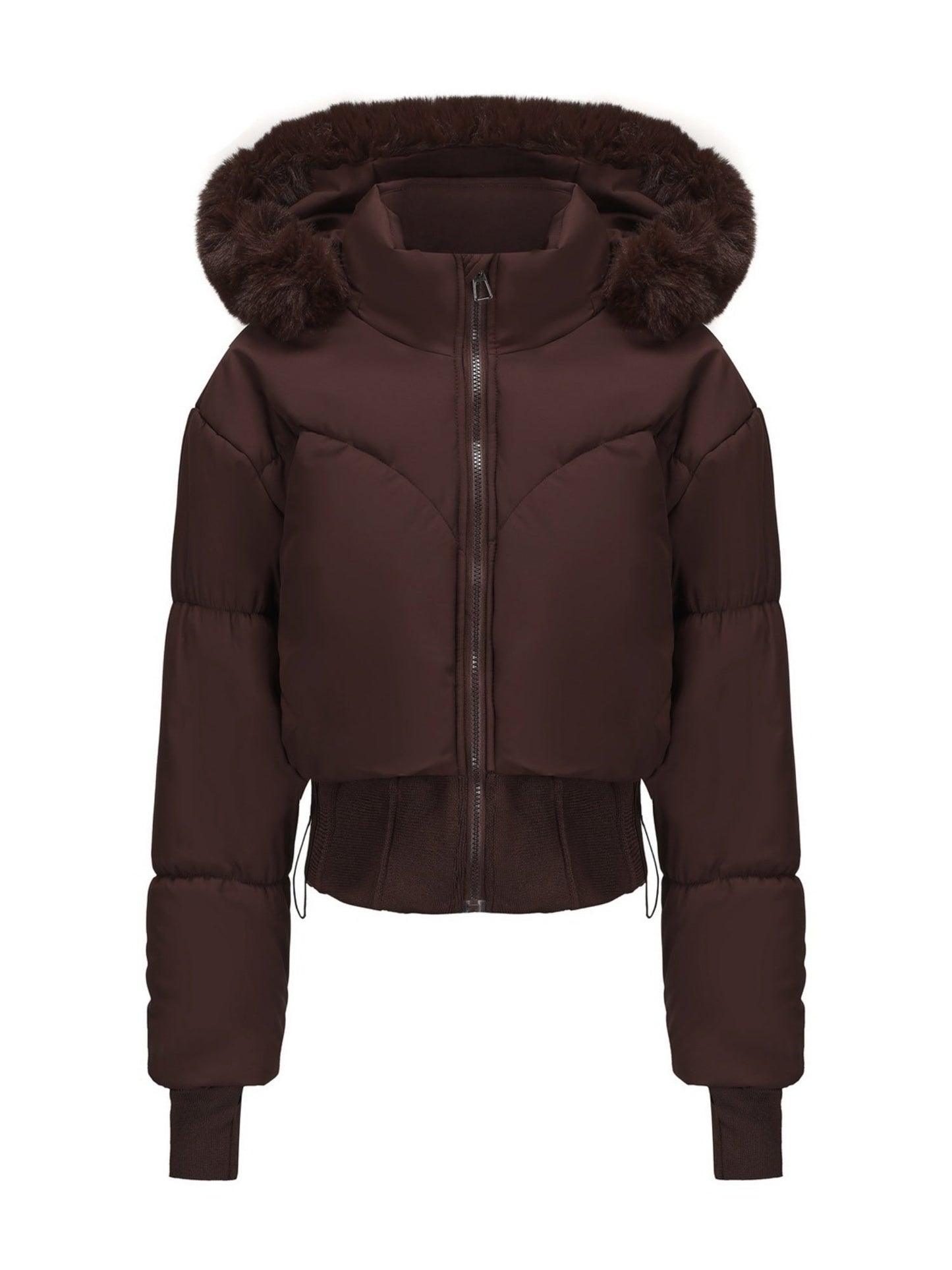 Large Fur Collar Hooded Pockets Short Waist Down Jacket