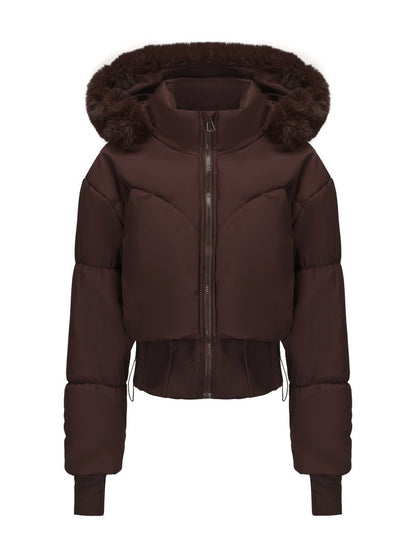 Large Fur Collar Hooded Pockets Short Waist Down Jacket