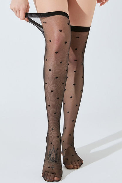 Black Polka Dot Red Edge Thigh-High Stockings