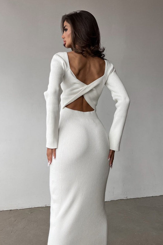 Solid Slim Convertible Backless Sweater Dress