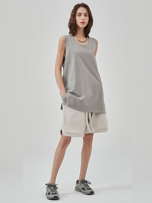 Washed Distressed Hem Slit Tank Top