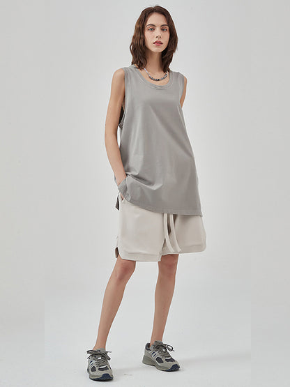 Washed Distressed Hem Slit Tank Top