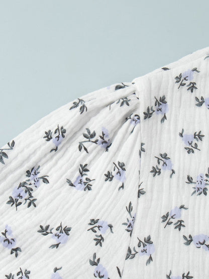 Pure Cotton Bandage Wrap-up Puff Sleeve Printed Comfort Maxi Dresses