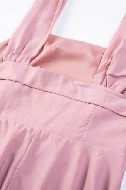 Pink Knotted Strap Square Neck High Waist Mini Dress