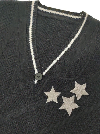 Oversize Star Embroidered Cable Knit Cardigan
