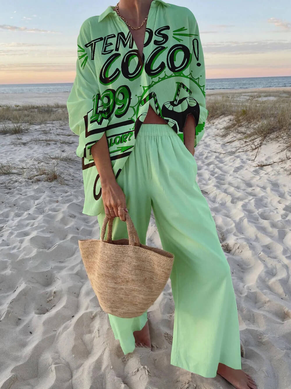 Fashionable Print Casual Vacation Style Set