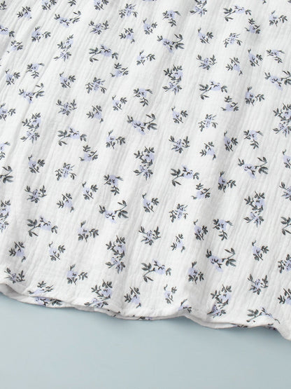 Pure Cotton Bandage Wrap-up Puff Sleeve Printed Comfort Maxi Dresses