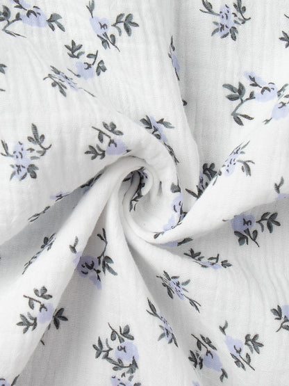 Pure Cotton Bandage Wrap-up Puff Sleeve Printed Comfort Maxi Dresses