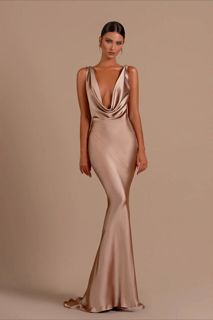Sexy Sleeveless V Neck Backless Slim Elegant Formal Dress